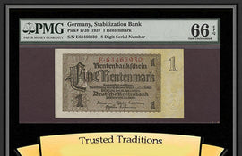 TT PK 0173b 1937 GERMANY 1 RENTENMARK STABILIZATION BANK PMG 66 EPQ GEM UNC.