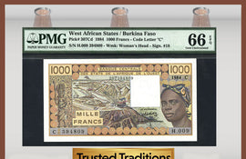 TT PK 0307Cd 1984 WEST AFRICAN STATES / BURKINA FASO 1000 FRANCS PMG 66 EPQ