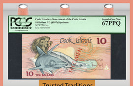 TT PK 0004s 1987 COOK ISLANDS 10 DOLLARS "INES & THE SHARK"  PCGS 67 PPQ NONE FINER