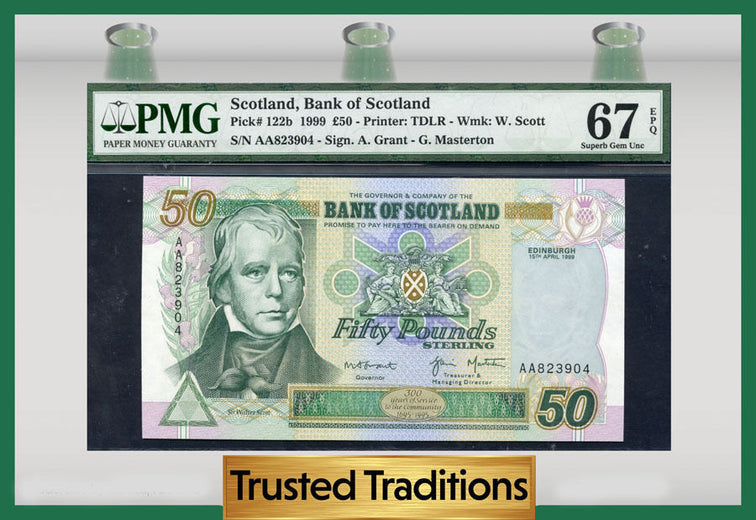 TT PK 0122b 1999 SCOTLAND 50 POUNDS PMG 67 EPQ SUPERB GEM POP THREE NONE FINER!