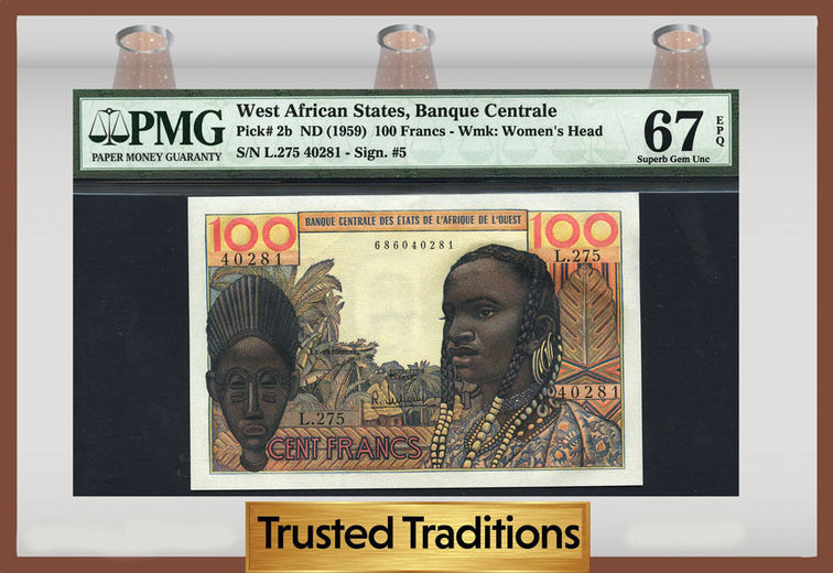 TT PK 0002b 1959 WEST AFRICAN STATE BANQUE CENTRALE 100 FRANCS PMG 67 EPQ