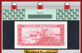 TT PK 0005c 1972-86 GAMBIA CENTRAL BANK 5 DALASIS "BOAT" PCGS 66 PPQ GEM NEW