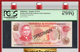 TT PK 0163a-CS1 1978 PHILIPPINES 50 PISO "COLLECTOR SERIES SPECIMEN" PCGS 67 PPQ