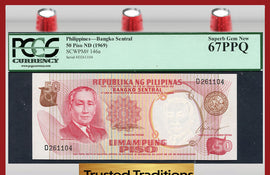 TT PK 0146a 1969 PHILIPPINES 50 PISO PCGS 67 PPQ SUPERB GEM POP ONE FINEST KNOWN!