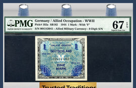 TT PK 0192a GERMANY ALLIED MILITARY CURRENCY 1 MARK PMG 67 EPQ SUPERB NONE FINER!