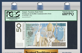 TT PK 0178a 2006 POLAND 50 ZLOTYCH PCGS 68 PPQ SUPERB GEM NEW "POPE JOHN PAUL II"