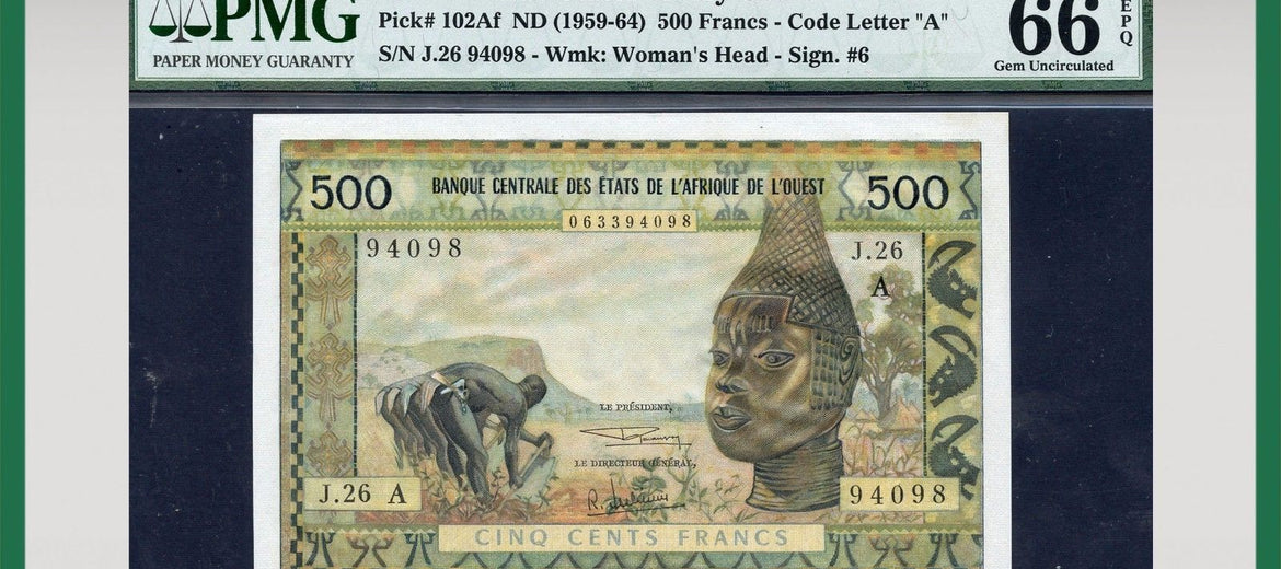 TT PK 0102Af 1959-64 WEST AFRICAN STATES 500 FRANCS PMG 66 EPQ POP 2 THIS LEVEL!