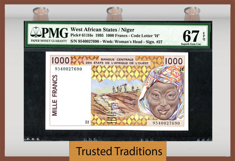 TT PK 0611He 1995 WEST AFRICAN STATES / NIGER 1000 FRANCS PMG 67 EPQ SUPERB GEM