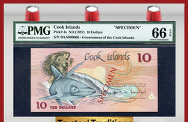 TT PK 0004s 1987 COOK ISLANDS 10 DOLLARS "SPECIMEN"  PMG 66 EPQ GEM UNCIRCULATED