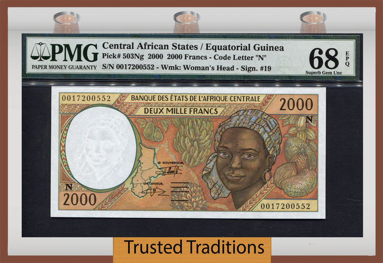 TT PK 0503Ng 2000 CENTRAL AFRICAN STATES EQUATORIAL GUINEA 2000 FRANCS PMG 68 EPQ