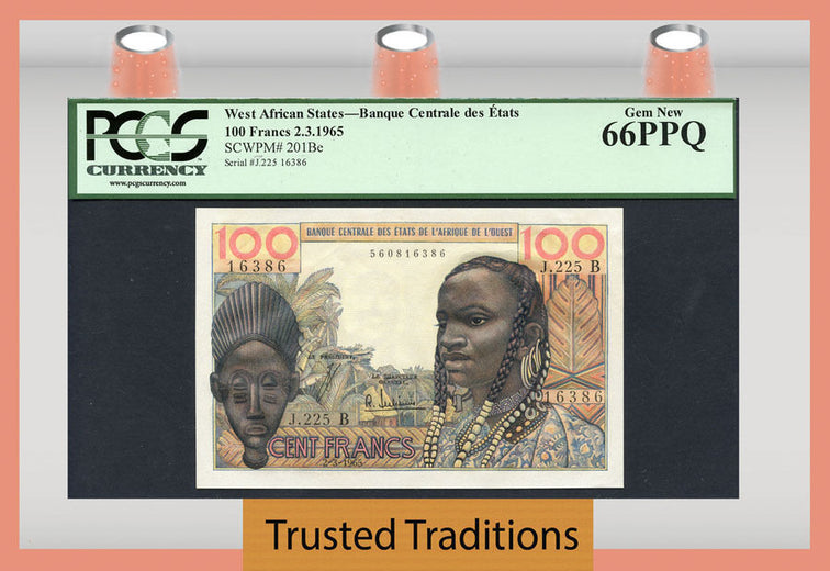 TT PK 0201Be 1965 WEST AFRICAN STATES 100 FRANCS PMG 66 GEM NEW NONE FINER!
