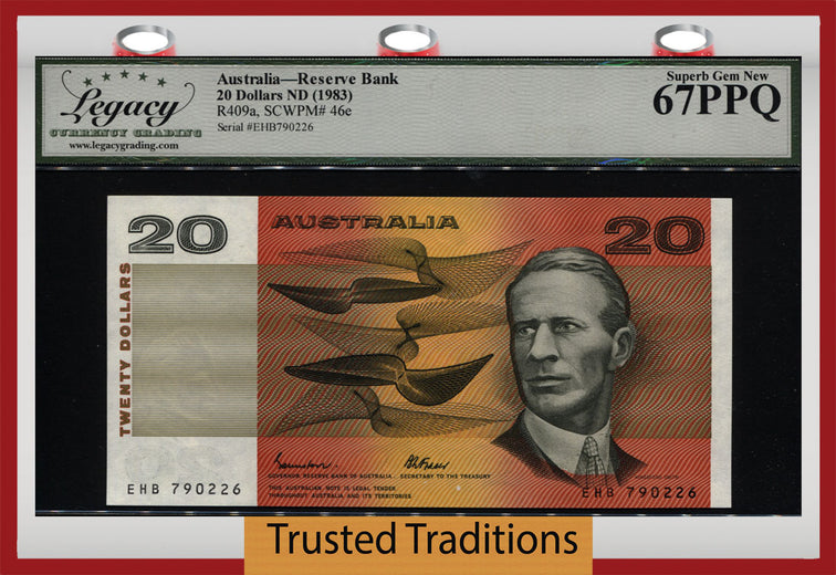 TT PK 46e 1983 AUSTRALIA RESERVE BANK 20 DOLLARS SMITH LCG 67 PPQ TIED AS BEST!