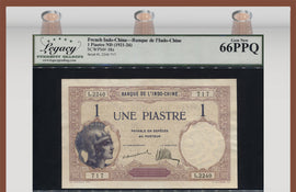 TT PK 48a ND (1921-26) FRENCH INDO-CHINA 1 PIASTRE LCG 66 PPQ GEM FINEST KNOWN