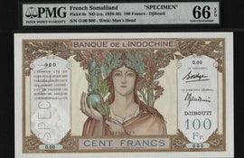 TT PK 8s 1928-38 FRENCH SOMALILAND 100 FRANCS PMG 66 EPQ GEM POP 10 NONE FINER!