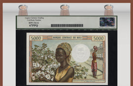 TT PK 14c 1972-84 MALI BANQUE CENTRALE 5000 FRANCS LCG 67 PPQ SUPERB GEM NEW