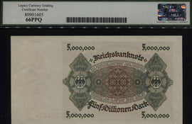 TT PK 90 1923 GERMANY 5 MILLIONEN MARK LCG 66 PPQ GEM HIGHT QUALITY TIED AS BEST