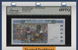 TT PK 213Be 199 WEST AFRICAN STATES 5000 FRANCS LCG 68 PPQ SUPERB FINEST KNOWN!