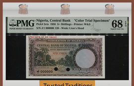 TT PK 2cts 1958 NIGERIA 5/ SHILLINGS COLOR TRIAL PMG 68 EPQ SUPERB MONSTER GEM