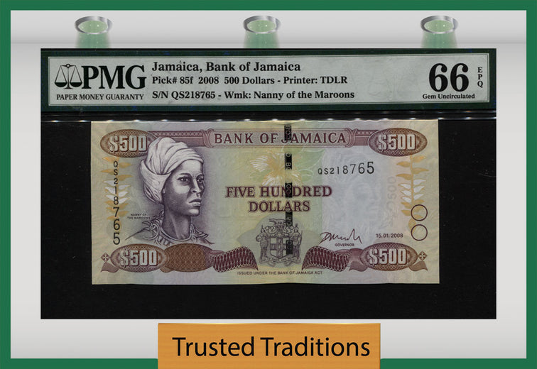 TT PK 0085f 2008 JAMAICA BANK OF JAMAICA 500 DOLLARS PMG 66 EPQ GEM FINEST KNOWN!
