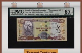 TT PK 0091a 2012 JAMAICA 500 DOLLARS "COMMEMORATIVE" PMG 67 EPQ SUPERB NONE FINER