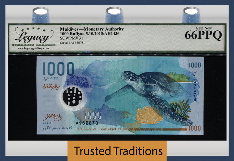 TT PK 31 2015 MALDIVES MONETARY AUTHORITY 1000 RUFIYAA LCG 66 PPQ GEM NEW