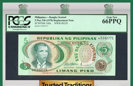 TT PK 160a 1978 PHILIPPINES 5 PISO "BONIFACIO STAR REPLACEMENT" PCGS 66 PPQ GEM!