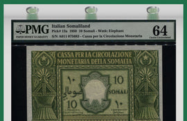 TT PK 0013a 1950 ITALIAN SOMALILAND 10 SOMALI PMG 64 CHOICE UNCIRCULATED