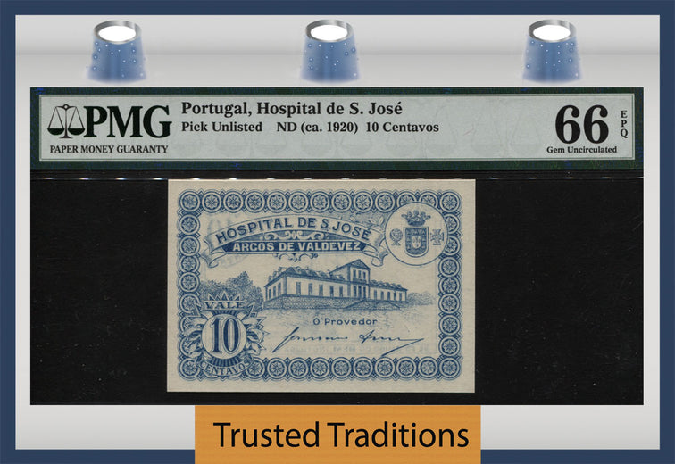 TT PK UNL 1920 PORTUGAL HOSPITAL DE S. JOSE 10 CENTAVOS PMG 66Q NEARLY 100 YRS!