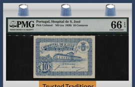 TT PK UNL 1920 PORTUGAL HOSPITAL DE S. JOSE 10 CENTAVOS PMG 66Q NEARLY 100 YRS!