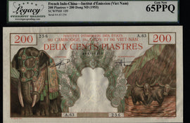 TT PK 109 1953 FRENCH INDO-CHINA 200 PIASTRES LCG 65 PPQ ONLY GEM NEW CERTIFIED!