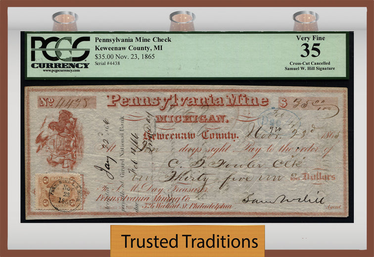 TT 1865 PENNSYLVANIA MINING CO. $35 CHECK 