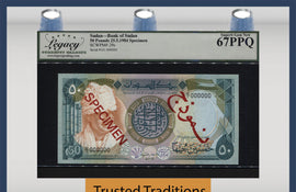 TT PK 29s 1984 SUDAN 50 POUNDS SPECIMEN LCG 67 PPQ SUPERB GEM NEW ONLY 1 FINER