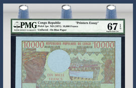 TT PK 01pe CONGO REPUBLIC 10000 FRANCS "PRINTERS ESSAY" PMG 67 EPQ SUPERB POP ONE