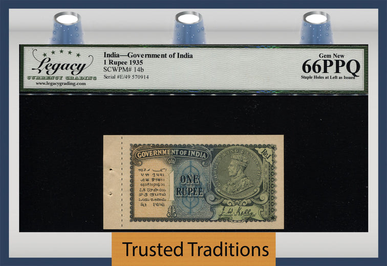 TT PK 014b 1935 INDIA GOVERNMENT OF INDIA 1 RUPEES WATERMARK STAR LCG 66 PPQ GEM