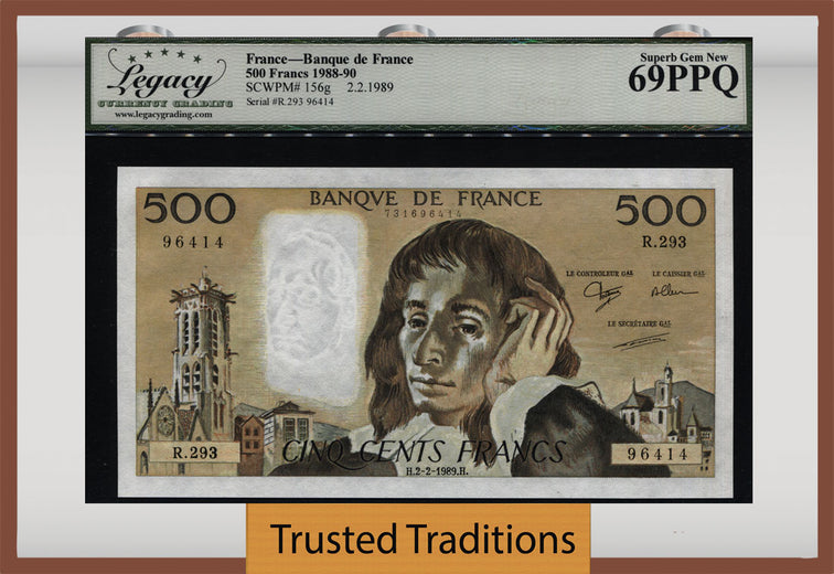 TT PK 156g 1988-90 FRANCE 500 FRANCS PASCAL LCG 69 PPQ TOP POP FINEST KNOWN WOW!