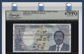 TT PK 26s ND (1986-92) CAMEROUN 1000 FRANCS SPECIMEN LCG 67 PPQ POP 1 NONE FINER