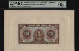 TT PK 394p 1944-57 COLOMBIA 100 PESOS ORO "FRONT PROOF" PMG 65 EPQ GEM TOP POP!