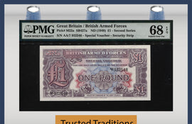 TT PK M22a 1948 GREAT BRITAIN 1 POUND ARMED FORCE PMG 68 EPQ SUPERB FINEST KNOWN