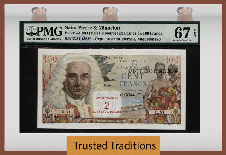 TT PK 032 1963 SAINT PIERRE & MIQUELON 2 NOUVEAU FRANCS PMG 67 EPQ SUPERB GEM UNC