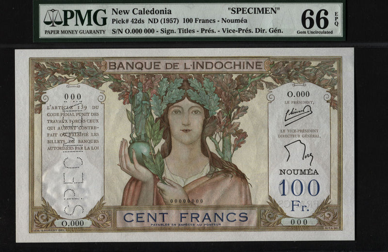 TT PK 42ds 1957 NEW CALEDONIA 100 FRANCS 